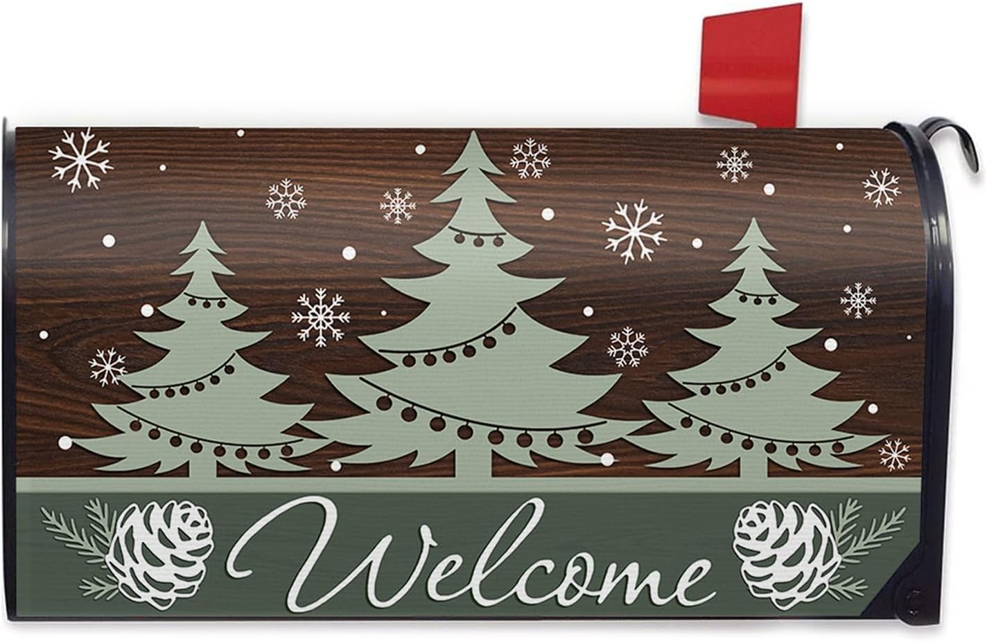 Welcome Winter Pine Tree Mailbox Cover Magnetic Standard Size 20.5" x 18", Farmhouse Pine Cone Decorative Post Letter Box Wrap Decor, Rustic Christmas Snowflake Garden Yard Outdoor Decoration