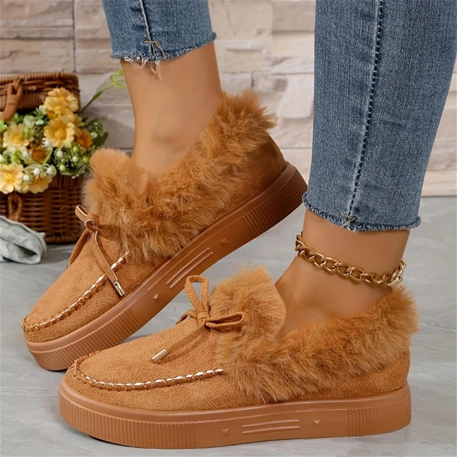 Winter Shoes for Women 2025,Fur Lined Shoes Women,Snow Boots Warm Ankle Booties Slip on Fur Lined Comfortable Fashion Casual Loafers Booties Warm Comfortable Ankle Boot - Image 3