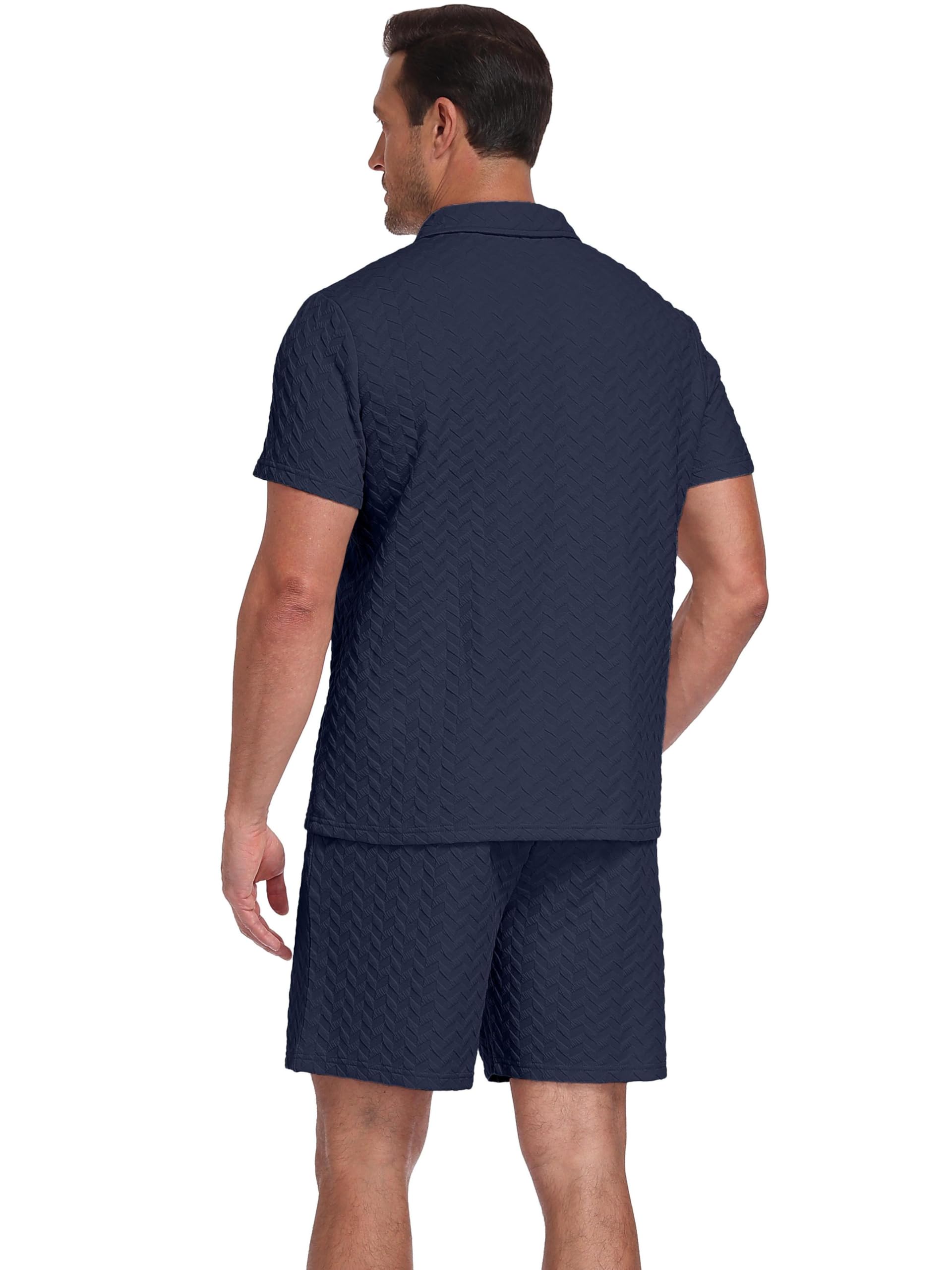 QIXING Herren Sommer Set 2 Teilig Kurzarm Poloshirt mit 1/4 Reißverschluss und Shorts, Herren Freizeitanzug Sommer Outfit, Kurzarm Shirt und Kurze Hose Set für Urlaub Strand Freizeit