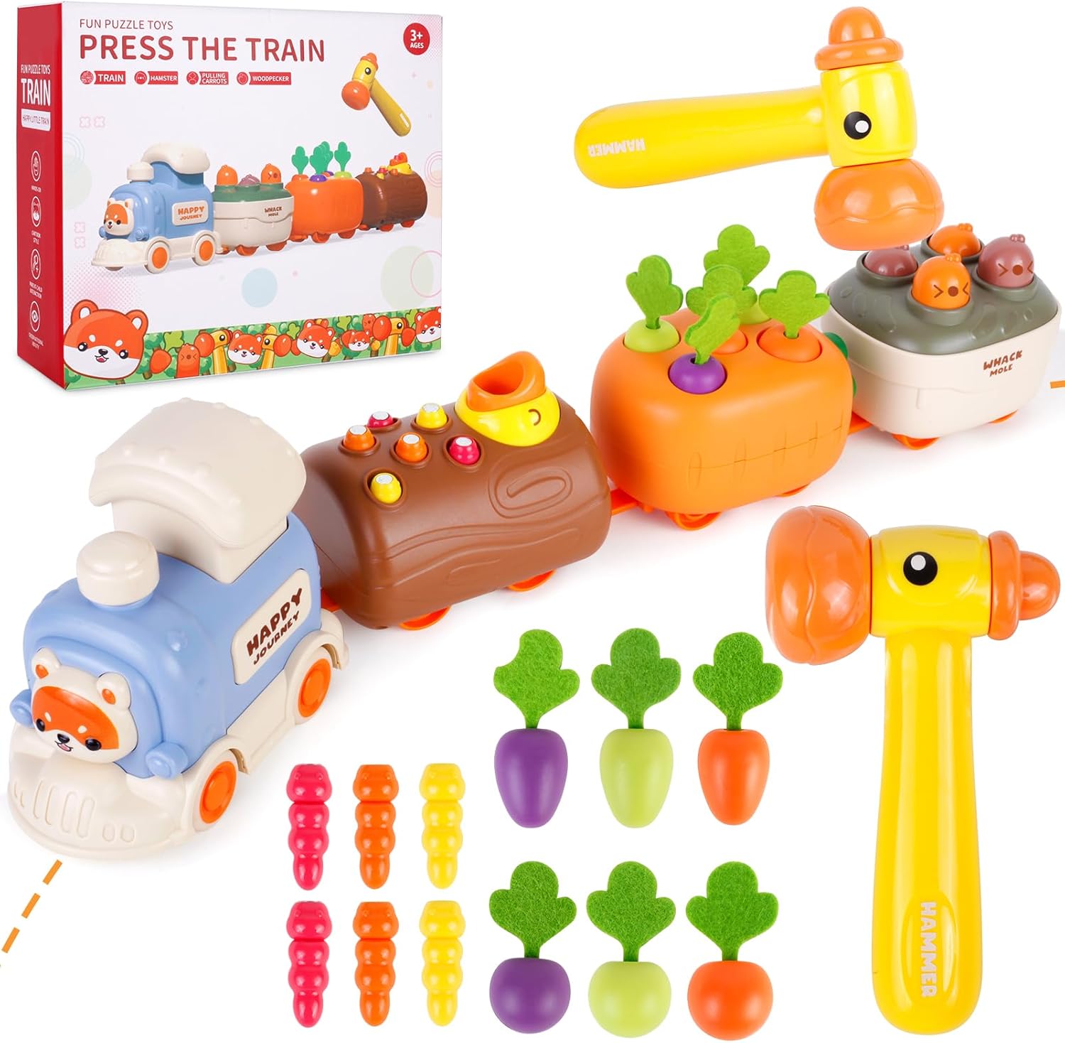 Sizobi Press to Go Train Toys for Toddlers 2-4, Learning Sorting Montessori Toys for Kids 3+, Fine Motor Skills Educational Train Set, Preschool Learning Activities Birthday Boys Girls