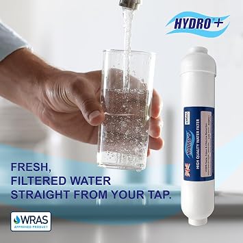 HYDRO+ H10PA Inline Fridge Water Filter | Activated Carbon Fridge, Water Cooler & Kitchen Tap Filter | Universal 1/4