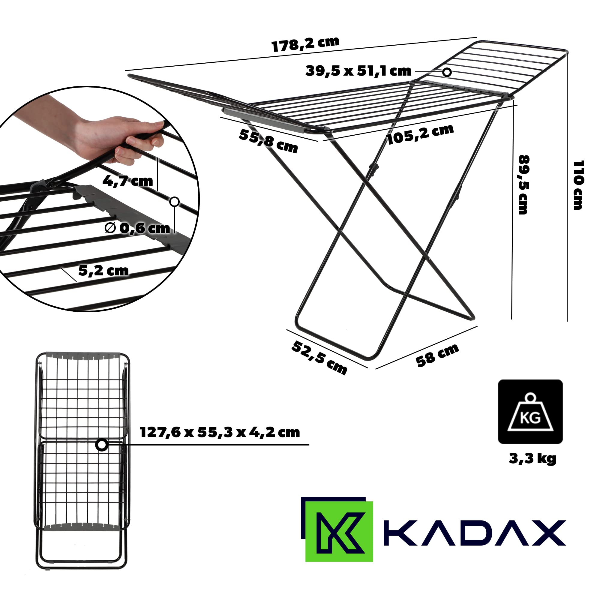 KADAX Suszarka na pranie 20m skladana | skrzydlowa | nierdzewna stabilna | oszczedna miejsce | wewnatrz zewnatrz balkon ogrod