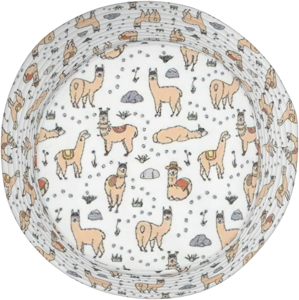 Llama Cartoon Pattern Print Bucket Hat for Men Women,Fun Sun Hats,Fisherman Outdoor Summer Travel Hiking Cap Black