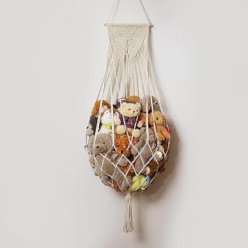 Amdermi Stuffed Animal Net or Hammock Wall Hanging Net Over Door Organizer for Stuffies Plush Toy Storage Boho Macrame Toy Display Nursery Bedroom Decor Stuffy Animal Toy Organizer Cream
