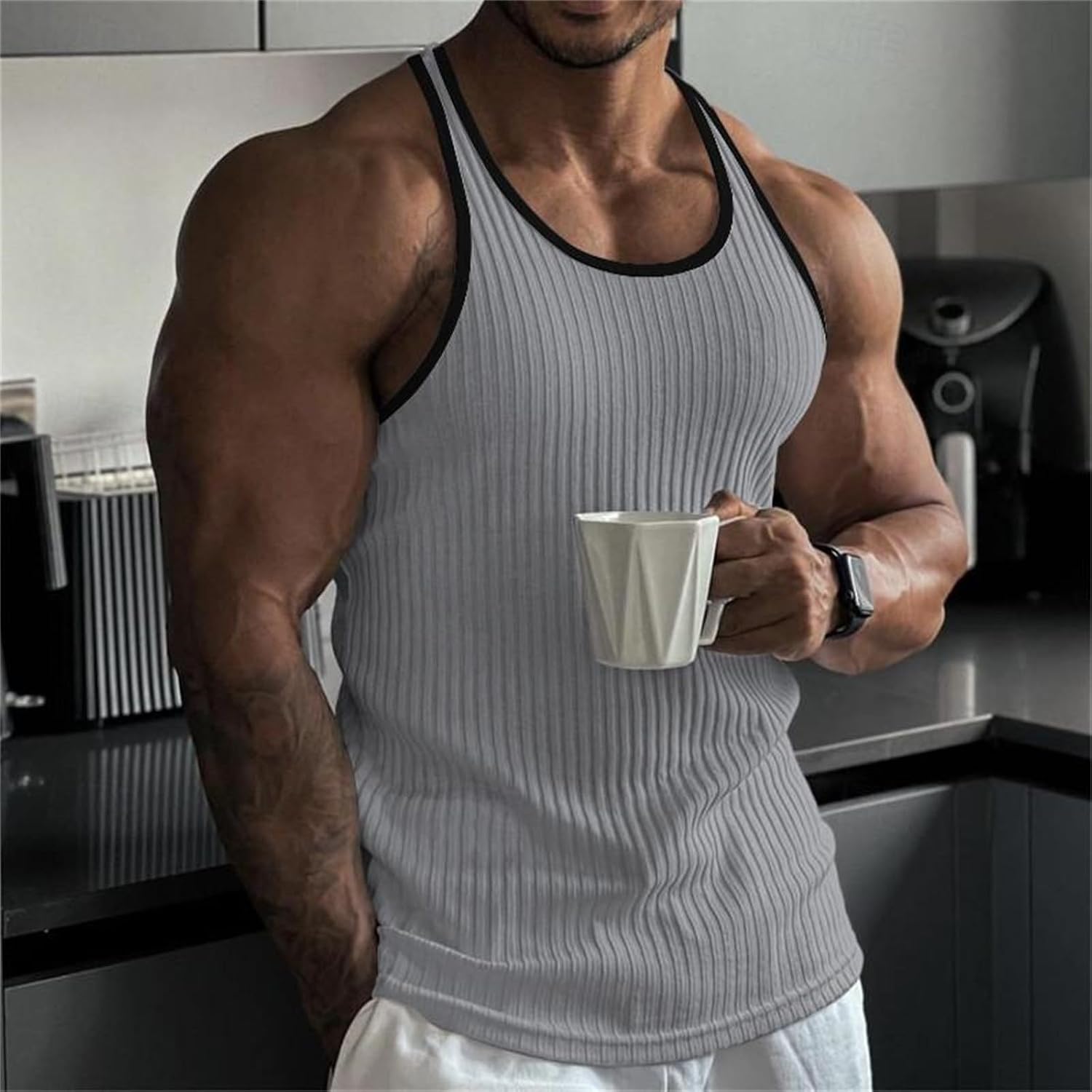 Workout Tank Tops for Men Color Block Crew Neck Tops Summer Classic Tee Gym Athletic Bodybuilding Sleeveless T Shirts
