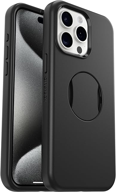 OtterBox OtterGrip Symmetry Etui do iPhone 15 Pro Max do MagSafe, Odporne Etui Ochronne z Wbudowanym Uchwytem, 3x Przetestowane Zgodnie ze Standardami Wojskowymi, Czarne
