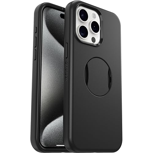 OtterBox OtterGrip Symmetry Case for iPhone 15 Pro Max for MagSafe, Drop Proof, Protective Case with Built-in Grip, 3X Tested to Military Standard, Black