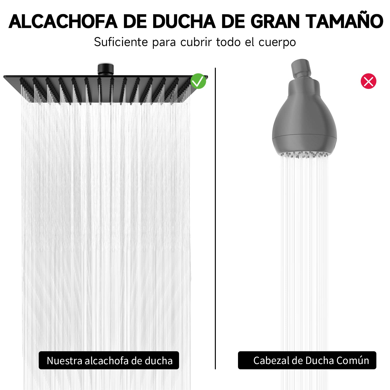 HAUSPROFI - Cabezal de ducha cuadrado de acero inoxidable con boquillas de 8 pulgadas/20 cm, acabado mate