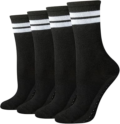 Amazon Essentials Women's Non-Slip Pilates Crew Socks with Grips, 4 Pairs