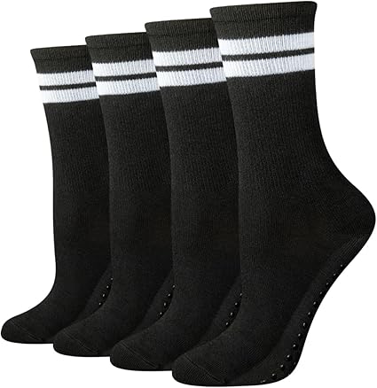 Amazon Essentials Women's Non-Slip Pilates Crew Socks with Grips, 4 Pairs