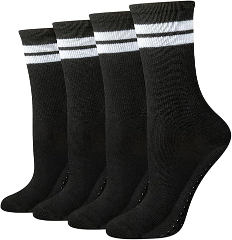 Amazon Essentials Women's Non-Slip Pilates Crew Socks with Grips, 4 Pairs
