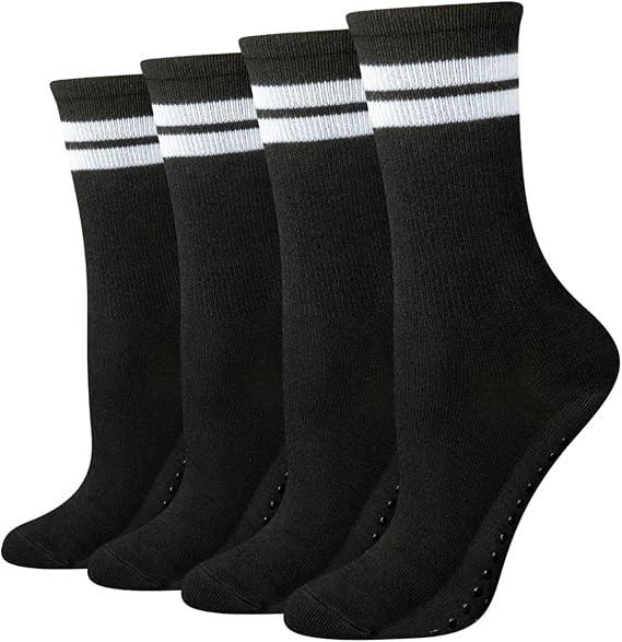Amazon Essentials Women's Non-Slip Pilates Crew Socks with Grips, 4 Pairs