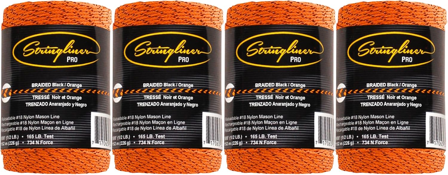 Braided Mason Line Replacement Roll Contractor Pack 500' - Black/Orange (Pack of 4) - SL35491CPK-4