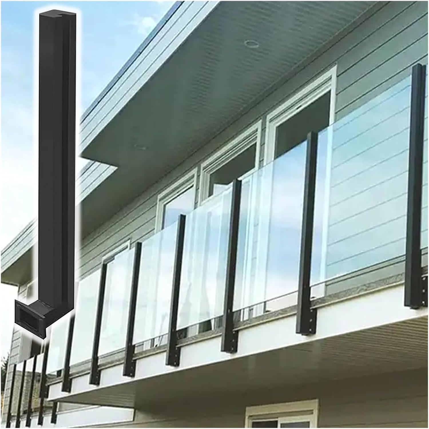 Black Stainless Steel Glass Balustrade Post for 10-12mm Panels, 140cm High, Ideal for Poolside, Balcony, Garden, Stair, Deck, Windproof Fencing Railing Column
