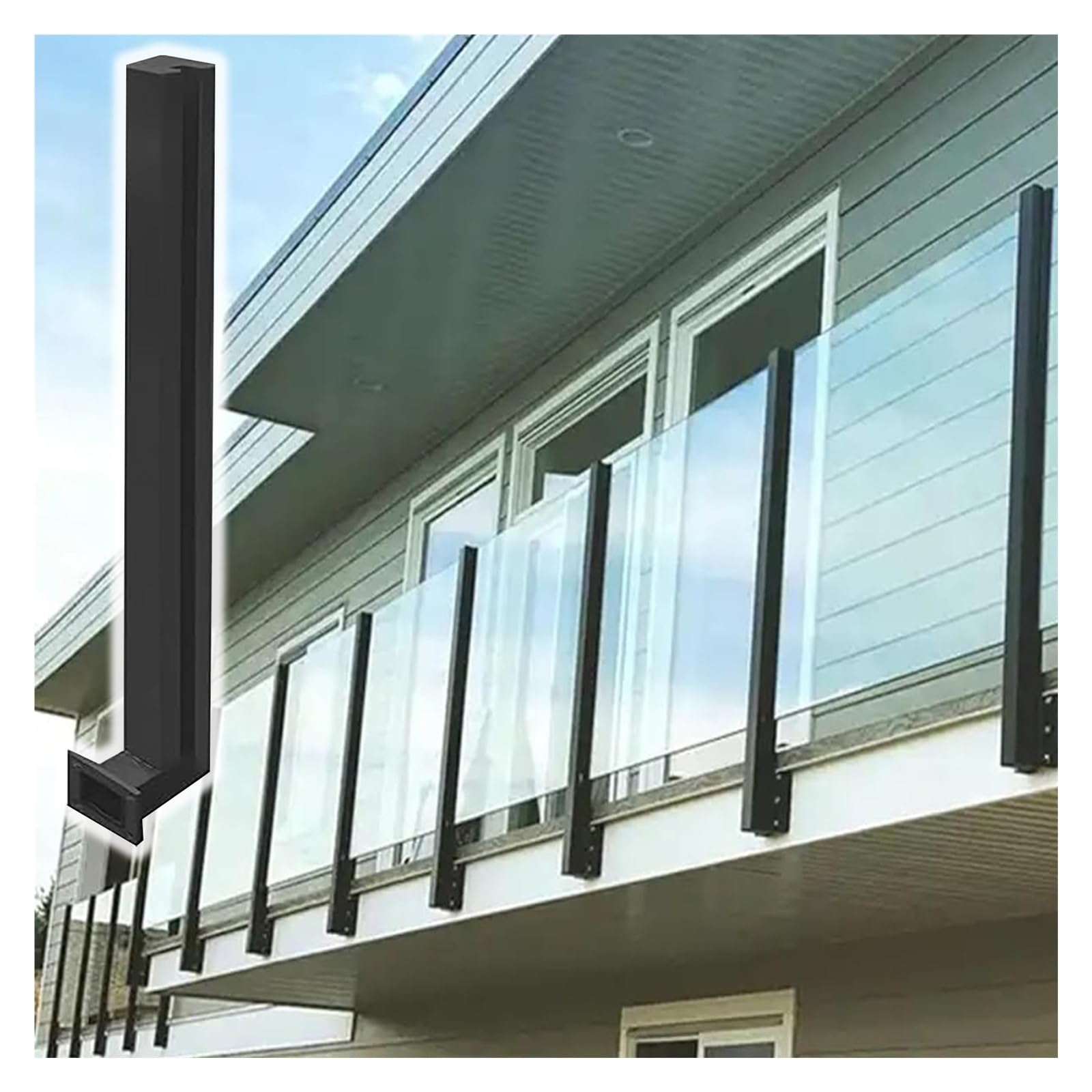 Poteau de garde-corps en verre noir 85 cm pour balustrade de balcon
