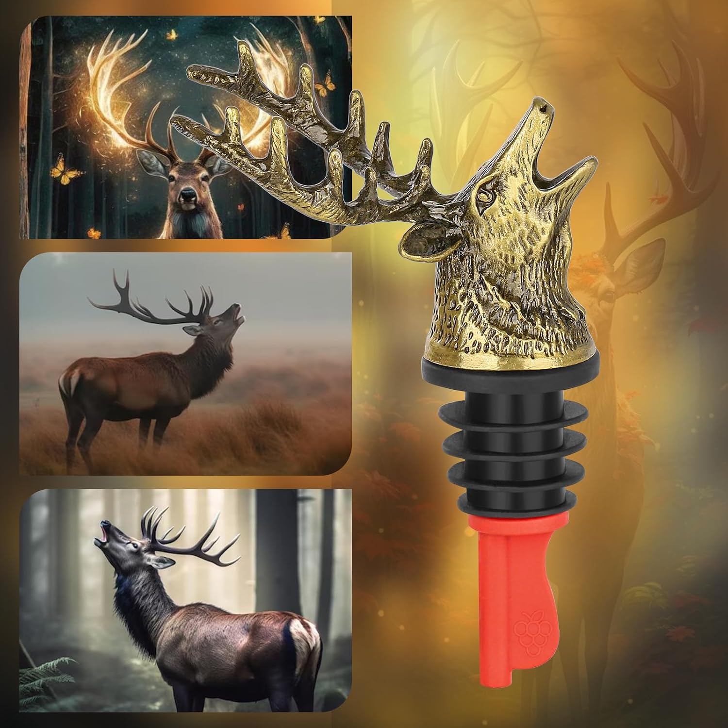 Deer Head Liquor Pourers Spout, Deer Wine Bottle Pourer and Stopper for Wine Spirits, Stag Gifts Birthday Gifts Hunting Gifts for Hunters Men Women, Bronze