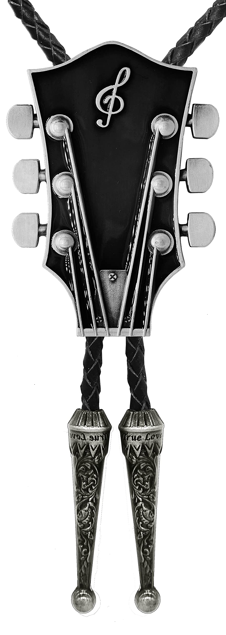 Moranse Bolo Tie With Guitar Music Lover Design Cowboy and Genuine Cowhide Rope