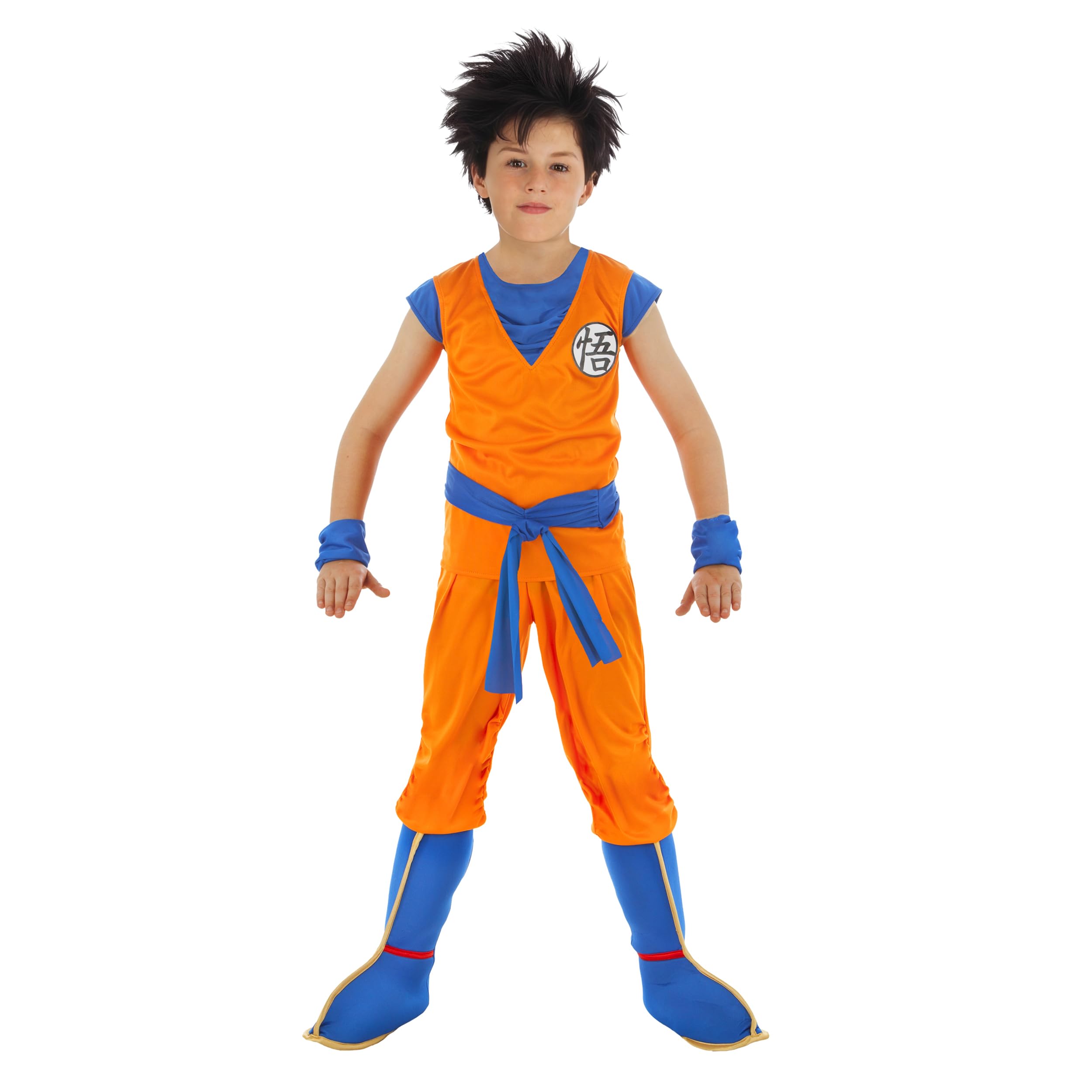 Chaks - kostium Goku Saiyajin dla chłopców, konwent anime, cosplay | Oficjalny strój z serii Dragon Ball, 7-częściowy zestaw zawierający bluzkę, spodnie, pasek i akcesoria na karnawał