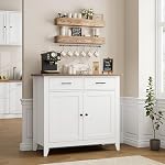 HORSTORS Armoire de rangement de cuisine, Armoire à buffet moderne avec rangement, Bar à café 2 Tiroirs et 2 Portes, Buffet pour salle de séjour, Salle à manger, Salle de bains, Blanc Ivoire