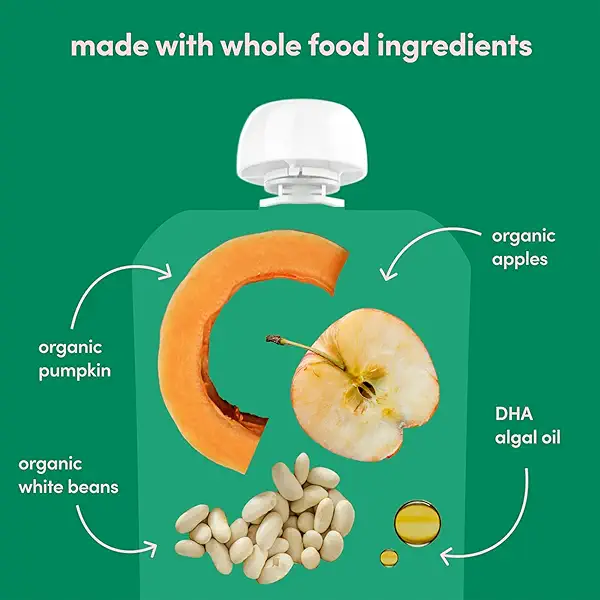 Cerebelly Organic Baby Food Pouches, White Bean Pumpkin Apple Purees, 16 Nutrients, No Added Sugar, Fiber & Non-GMO, 4oz, 6 Pack 6