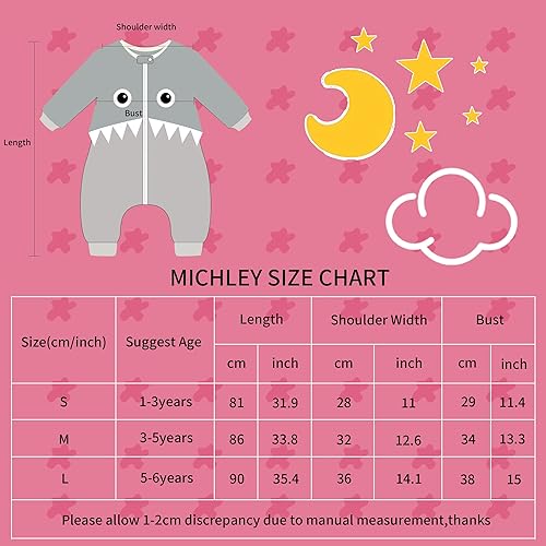 Miniatura 3 de MICHLEY Saco de dormir para bebé, manga larga con pies, manta de invierno para niños y niñas, tiburón, 3-5 años