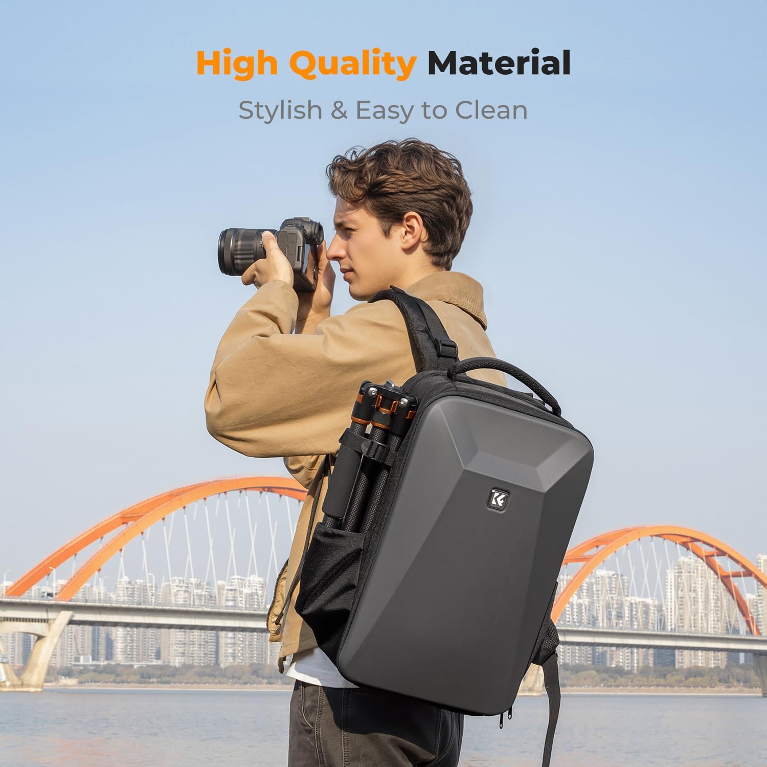 K&F CONCEPT Camera Backpack,Hardshell Photography DSLR Camera Bag with 15-15.6 Inch Laptop Compartment Waterproof Hard Shell Camera Case