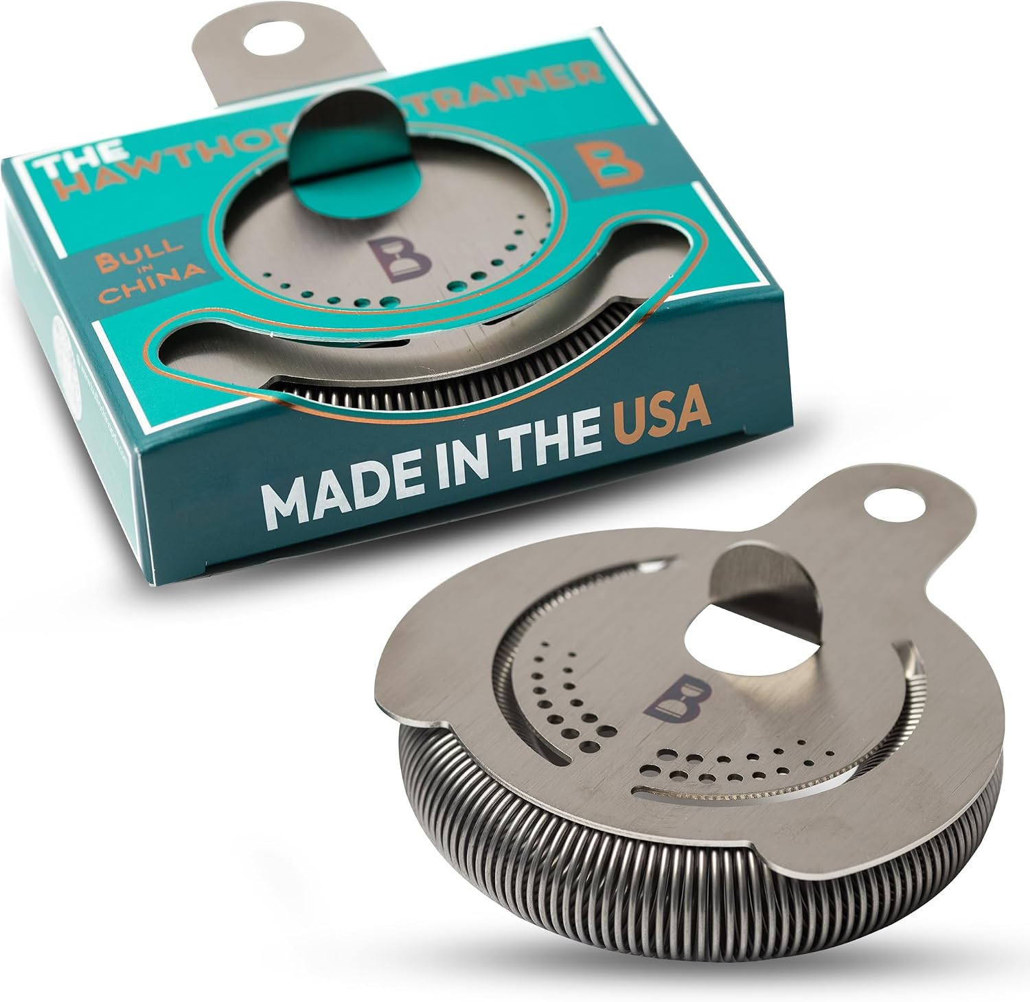 Hawthorne Strainer by Bull in China In Stainless Steel - Made In USA - High Density Spring Cocktail Strainer for Boston Shakers and Mixing Glasses for Bars & Bartenders - Thumbnail 4
