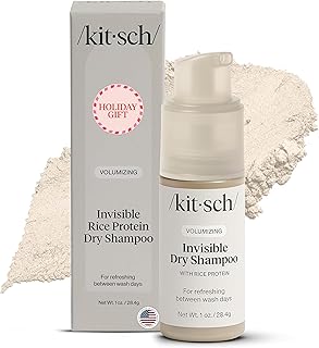 Kitsch Volumizing Rice Protein Dry Shampoo Powder - Dry Shampoo for Women & Men, No White Cast, Absorbs Oil, Non-Greasy, Light-to-medium Hair Colors, Travel Size | Ideal Gifts for Women- Invisible 1oz