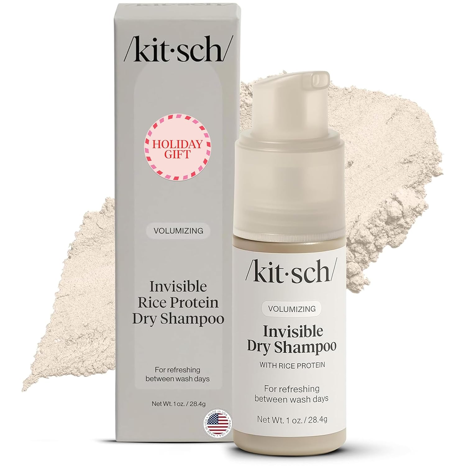 Kitsch Volumizing Rice Protein Dry Shampoo Powder - Dry Shampoo for Women &amp; Men, No White Cast, Absorbs Oil, Non-Greasy, Light-to-medium Hair Colors, Travel Size | Ideal Gifts for Women- Invisible