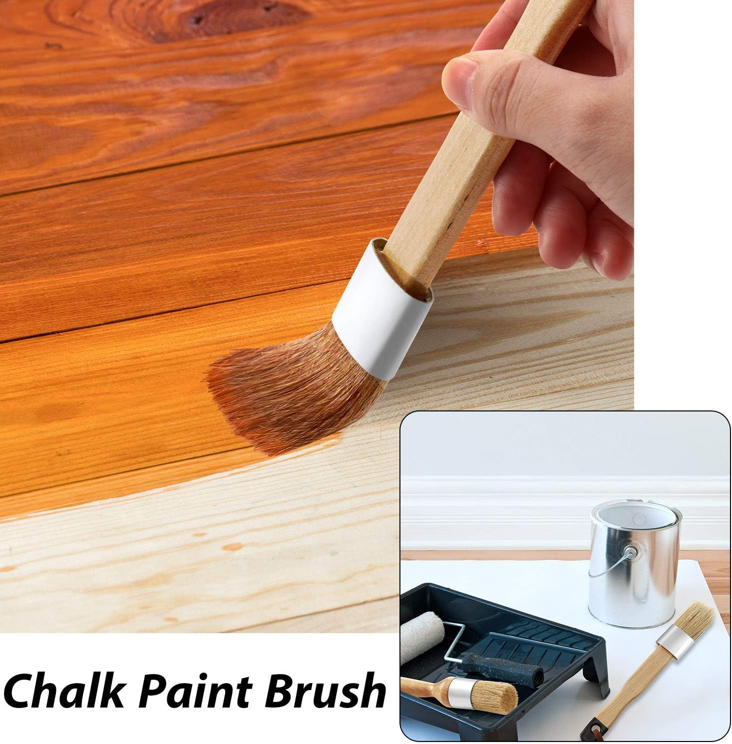 3 Pieces Chalk and Wax Paint Brushes Oval Brush for Acrylic Painting Bristle Stencil Brushes for Wood Furniture Home Decor, Including Flat Pointed and Round Chalked Paint Brushes (Black)