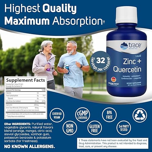 Miniatura 2 de Trace Minerals Liquid Zinc Plus Quercetina - Suplemento de salud digestiva e inmunológica - Suplemento mineral con zinc y quercetina - Antioxidante
