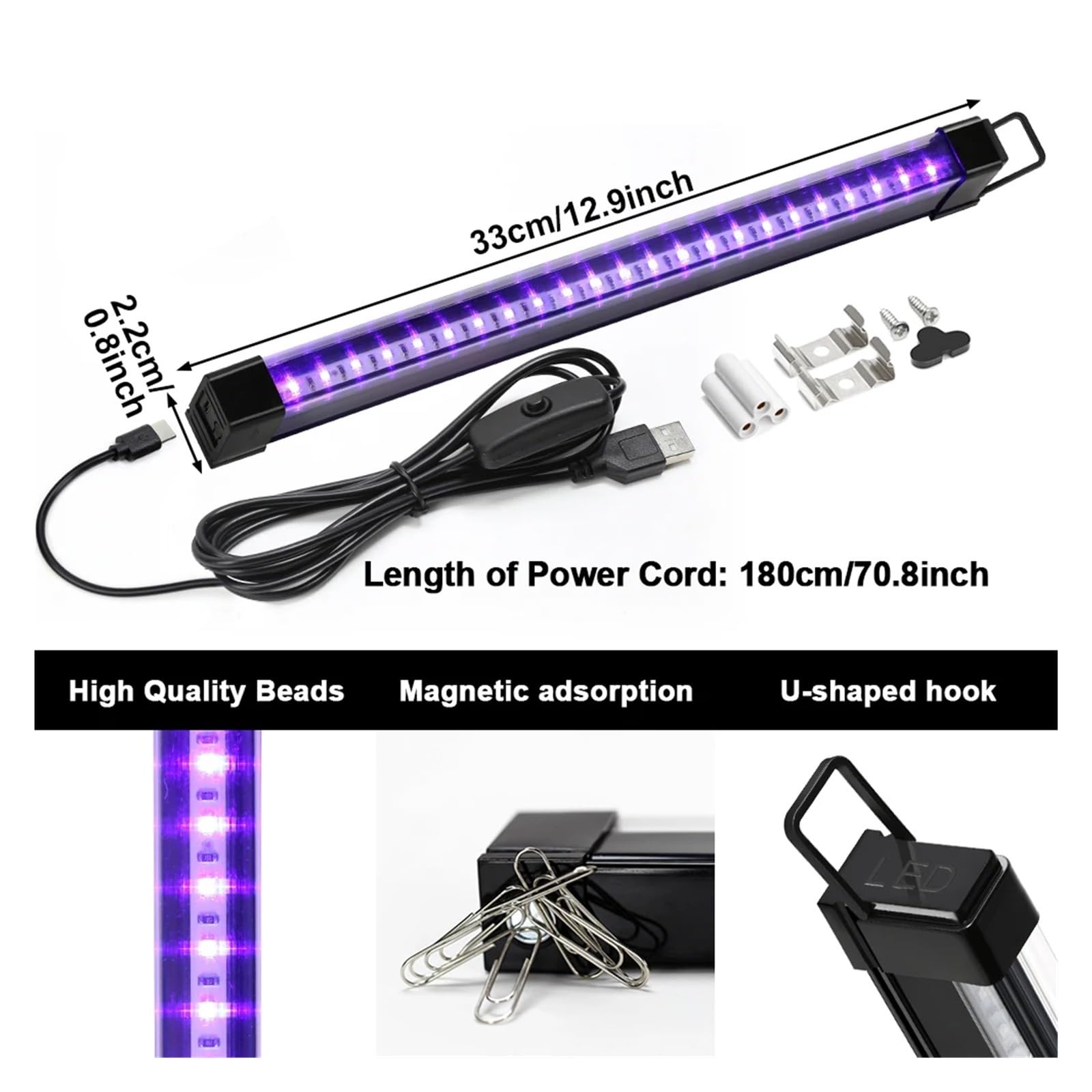2 Stück/Set USB UV-LED Schwarzlicht T8 Schwarzlichtleiste 395 nm 400 Fluoreszierende Party-Disco-UV-Lampe Röhre UV-Streifen Weit verbreitet