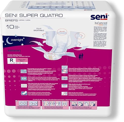 Miniatura 8 de Seni Super Quatro - Calzoncillos unisex para adultos con pestañas, tamaño regular (40-50 pulgadas), 40 unidades (4 paquetes de 10), absorción