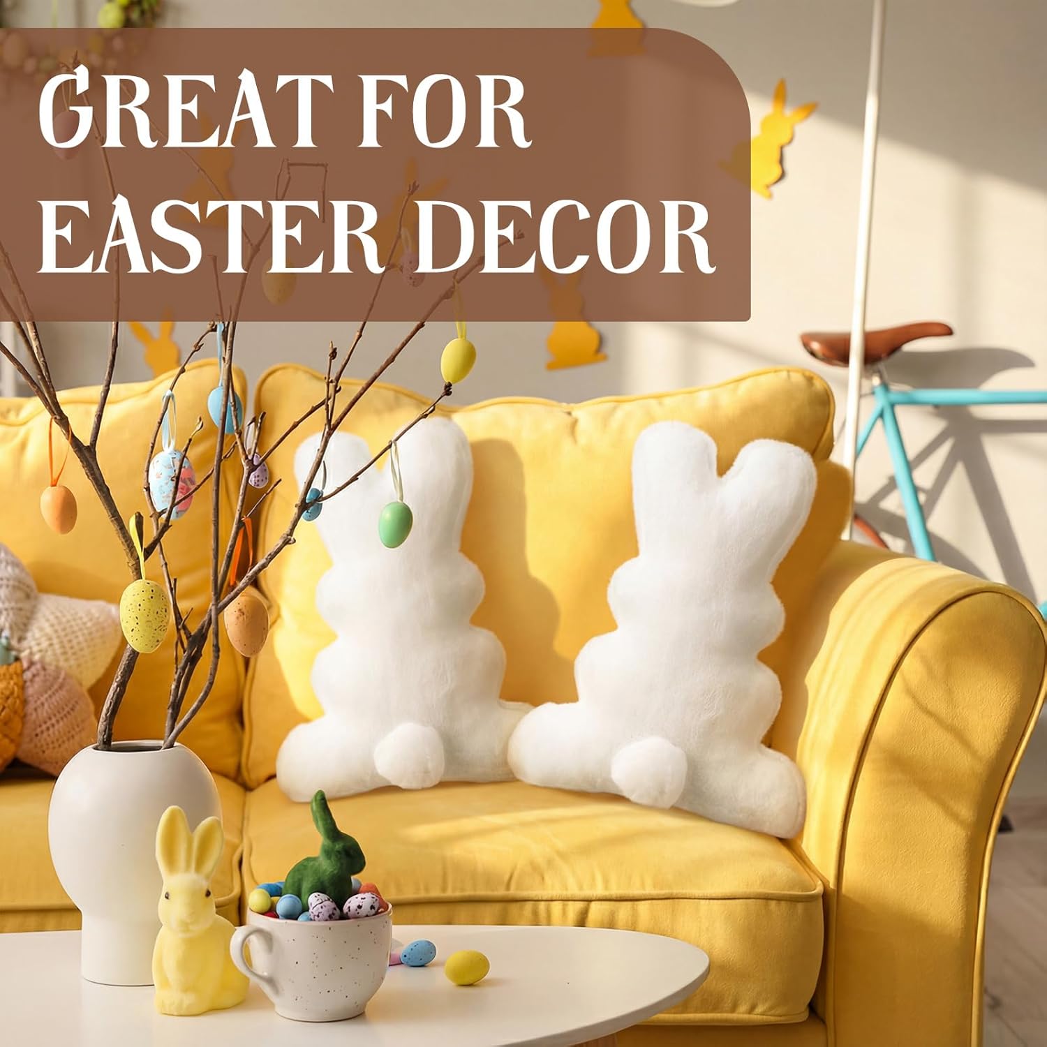 Amyhill 2 Pcs Easter Pillows Bunny Rabbit Shaped Throw Pillows 15.75 Inch Decorative Easter Spring Soft Plush Cushion Gifts for Sofa Couch Bedroom Living Room Home Decorations(Classic Style)