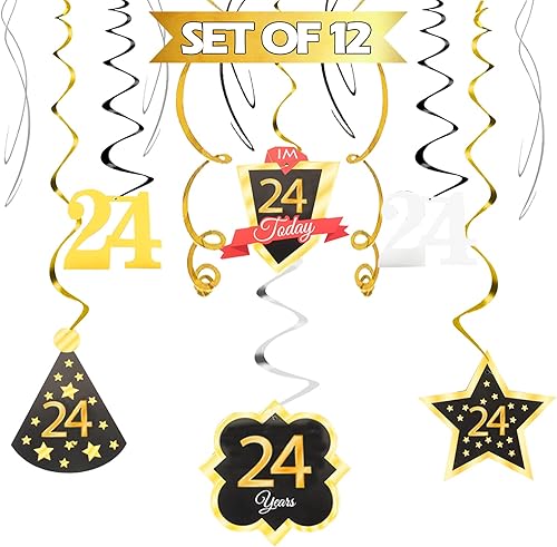 Miniatura 372 de LINGTEER Happy 65th Birthday Decorations Set - 12Pcs Black & Gold Swirls Streamer,Happy Birthday Bunting Banner,Cheers to 65 Years Old Bday Party