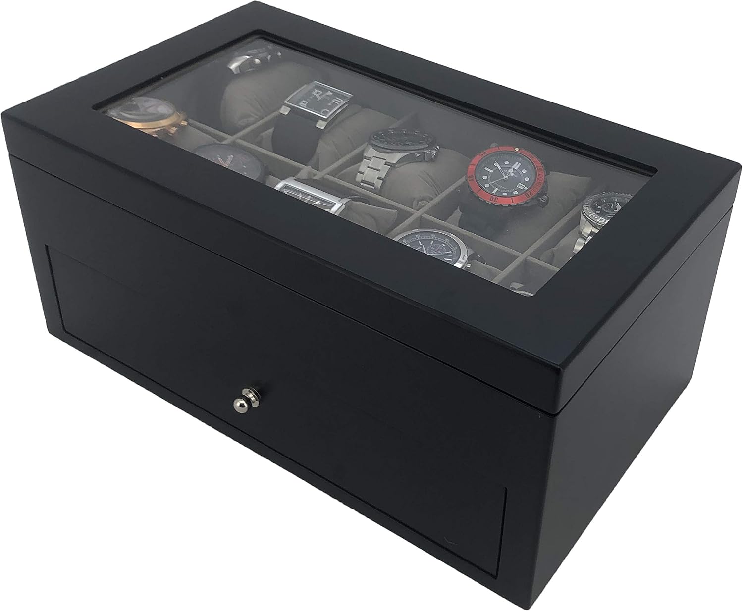 Tech Swiss Watch Box for 20 Watches XL Extra Large Compartments Fits 65mm Soft Cushions (Black)