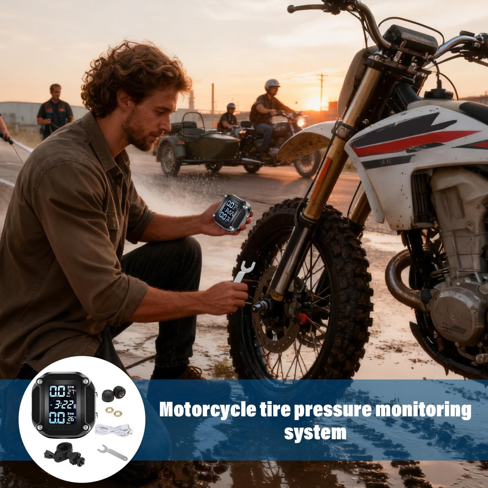 System Monitorowania Ciśnienia w Oponach Detektor z Wyświetlaczem LCD do | Wodoodporny Alarm Ciśnienia i Temperatury ze Zewnętrznym Czujnikiem Do Motocykli ATV Skuterów Jazda Miejska Tur