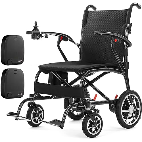 25.5lbs Carbon Fiber Electric Wheelchair for Adults, Lightweight Foldable Power Wheelchair with Dual Batteries, Portable Motorized Travel Wheelchairs, Airline Approved, Black
