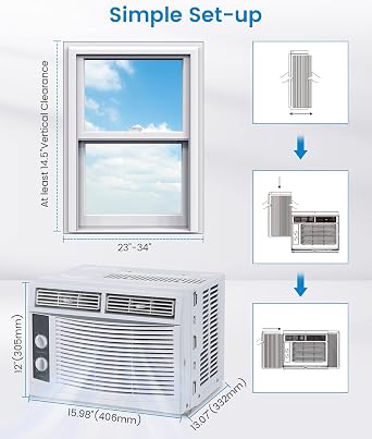 Acekool 5000 BTU Window Air Conditioner, 7-Speed Window AC Unit with Mechanical Controls and Reusable Filter, Efficient Cooling for Smaller Areas, Cools 150 Sq.ft, 110-115V
