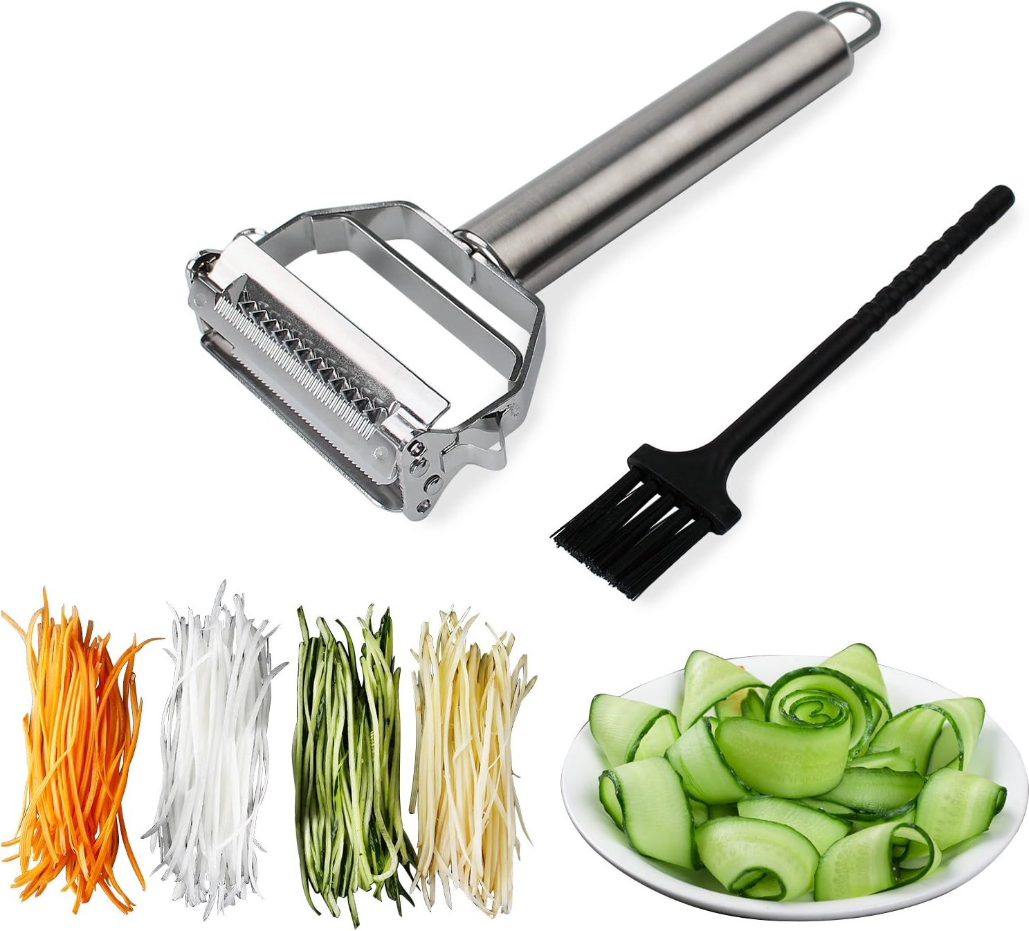 - Julienne Peeler Stainless Steel Cutter Slicer with Cleaning Brush Pro for Carrot Potato Melon Gadget Vegetable Fruit