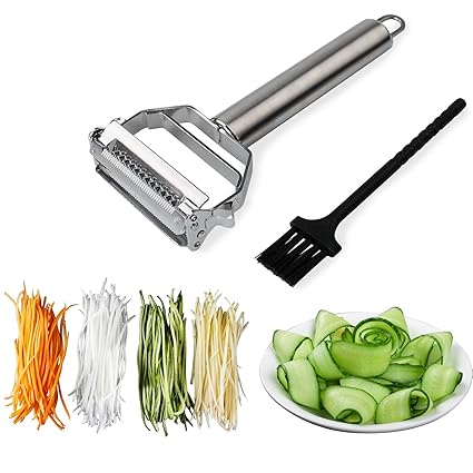 Sunkuka Julienne Peeler Stainless Steel Cutter Slicer with Cleaning Brush Pro for Carrot Potato Melon Gadget Vegetable Fruit