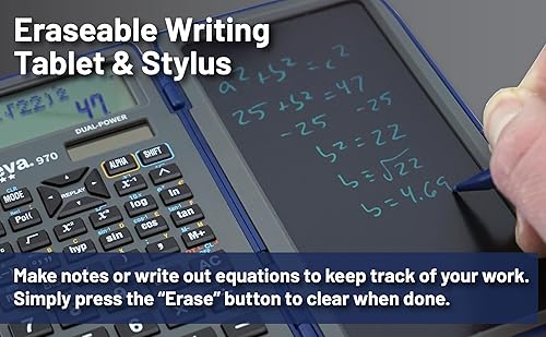 Miniatura 4 de Achieva Calculadora científica con tableta de escritura LCD borrable  Pantalla de 2 líneas  Doble energía solar y de batería  para estudiantes de