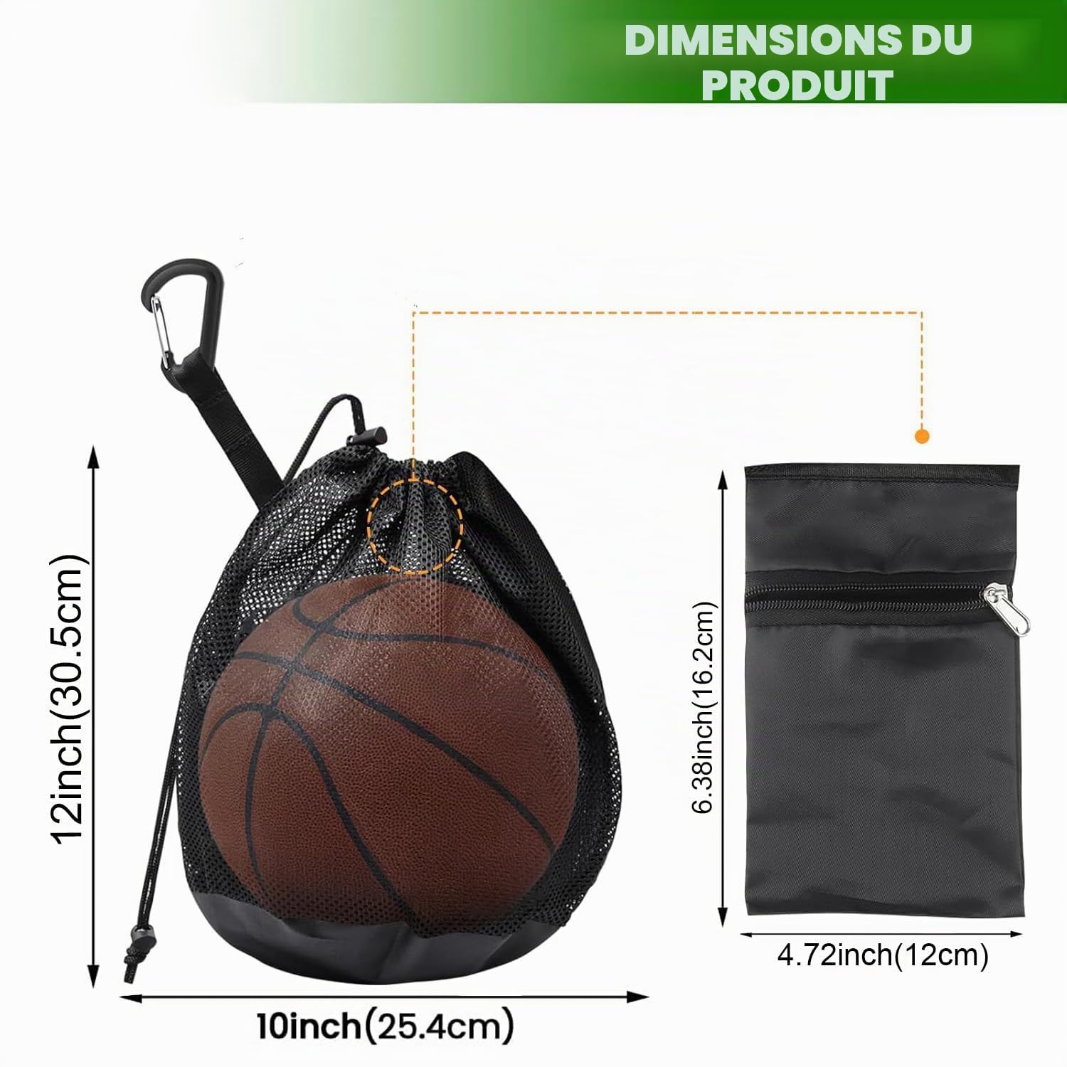Filet de basket-ball pour 1 ballon, sac de basket-ball avec cordon de serrage, filet de football, sac à dos, sac de basket-ball, sac à balle, sac à balle, tennis, volley-ball, accessoires de