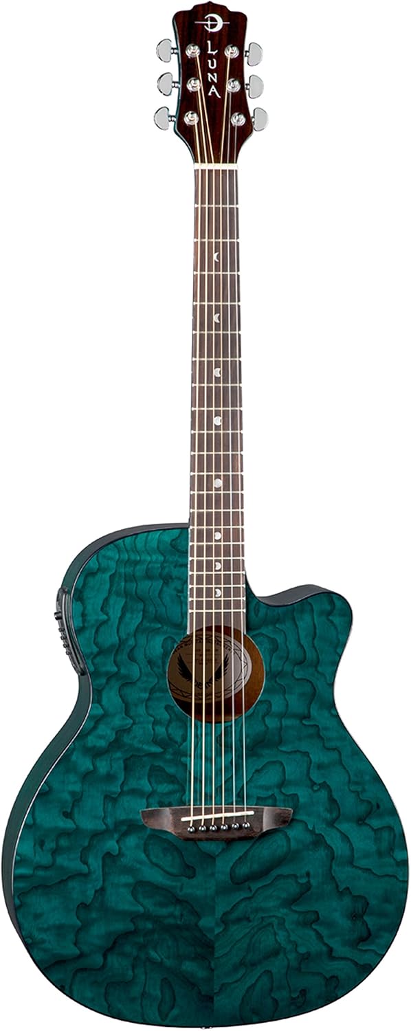 Luna Gypsy Quilt Top Acoustic/Electric Guitar, Teal