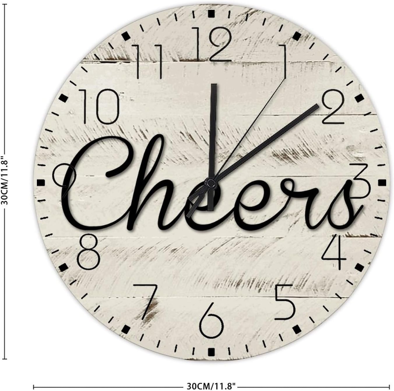 12 Inch Silent Non-Ticking Wall Clocks Battery Operated Cheers Home Decor for Bedroom Initial Word Cutout Sculptures Vintage Round Wooden Wall Clock Rustic for Conference Room Restroom