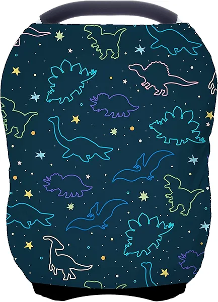 Car Seat Covers Canopy Cover - Multi-use Cover Carseat Canopy, Breathable Breastfeeding Cover, Car Seat Covers for Bbies, Boys & Girls Shower Gifts (Dark Blue Dinosaur)
