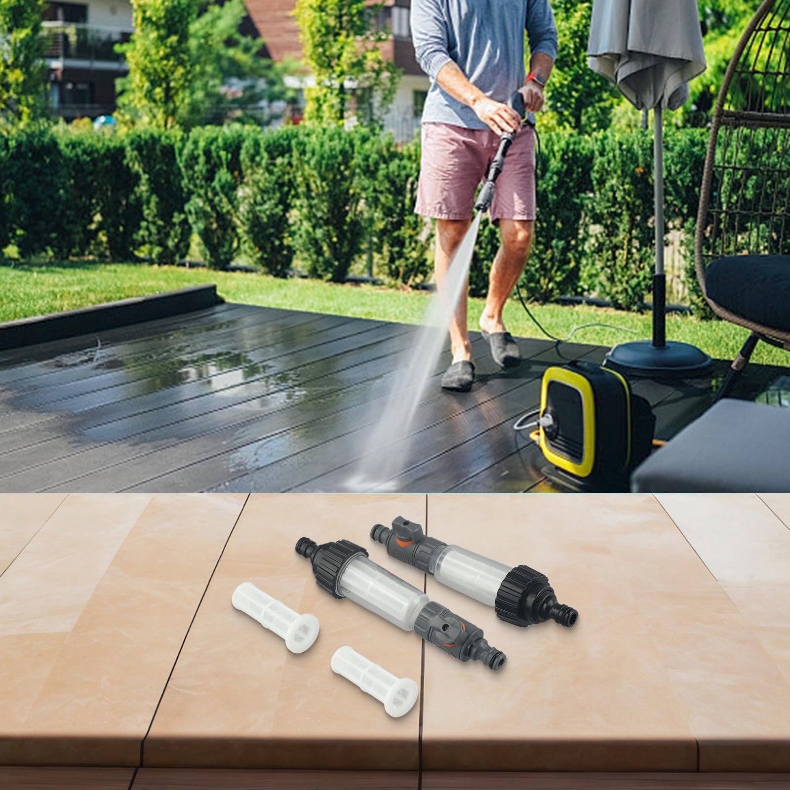Paquete de 2 filtros de Agua de Alta compatibilidad para Autocaravana, yate, jardín, Lavadora a presión con válvula de Flujo Ajustable