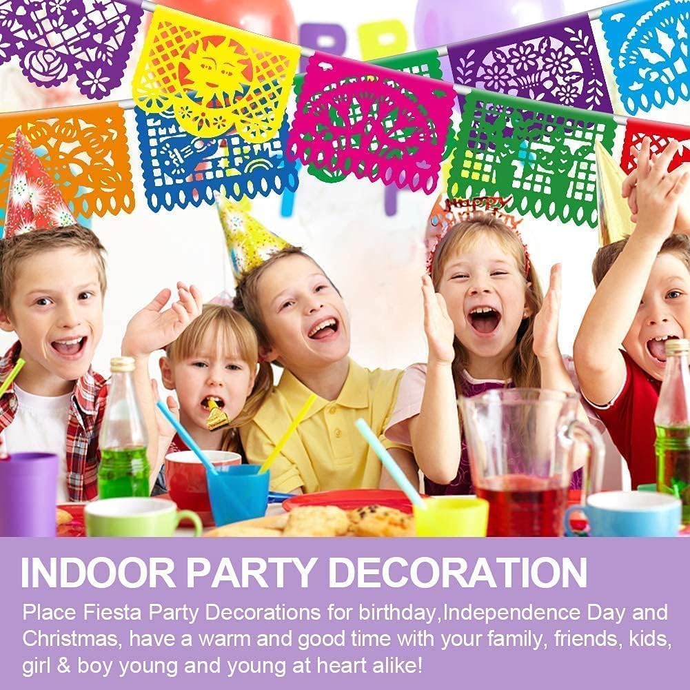 Asoulin 6PCS Mexican Party Banners, Cinco De Mayo Decoration Fiesta Party Decoration, Mexican Themed Party Decor 5 De Mayo Banner Plastic Papel Picado, Mexico Birthday Party Supplies -12 Patterns/90FT