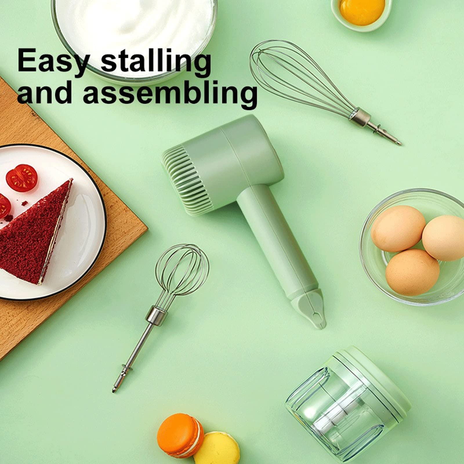 JINGYAN Varillas de batir Mini batidora eléctrica para alimentos, de mano, huevos, crema automática, masa para hornear pasteles
