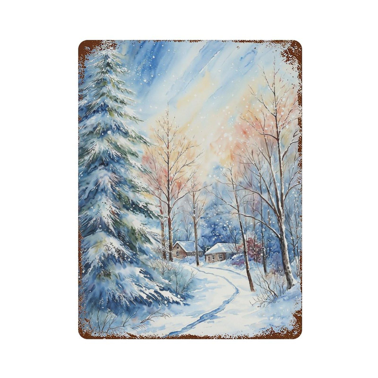 Snowy Hamlet Vintage Rust Metal Sign 15.7"x11.8", Classic Wall Plaque for Basement, Hobby Room And Garage Decor